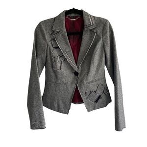 Buffalo DAVID BITTON Button Front Blazer Patches Frayed Grey Silver Black S